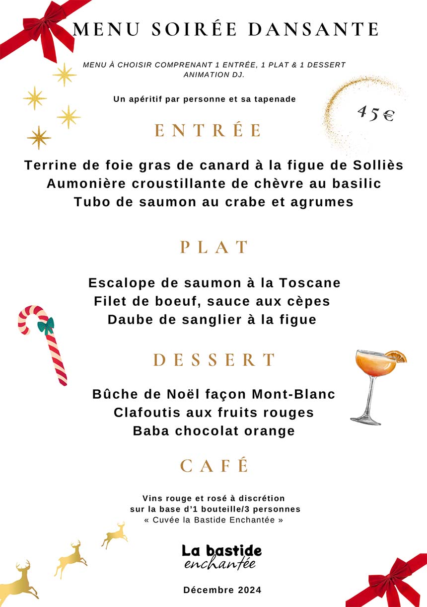 Menu soirée dansante